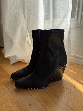 Charles David Black Studded Pointed Ankle Boots